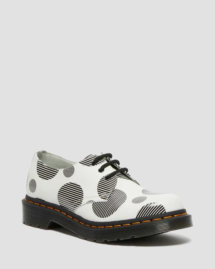 Dr Martens Oxfords Dame Hvite 1461 Polka Dot Smooth Læder 6978WPRGT